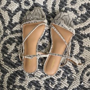 **LOWEST PRICE**  Express Sandals Snakeskin Textured Strappy Sandals.